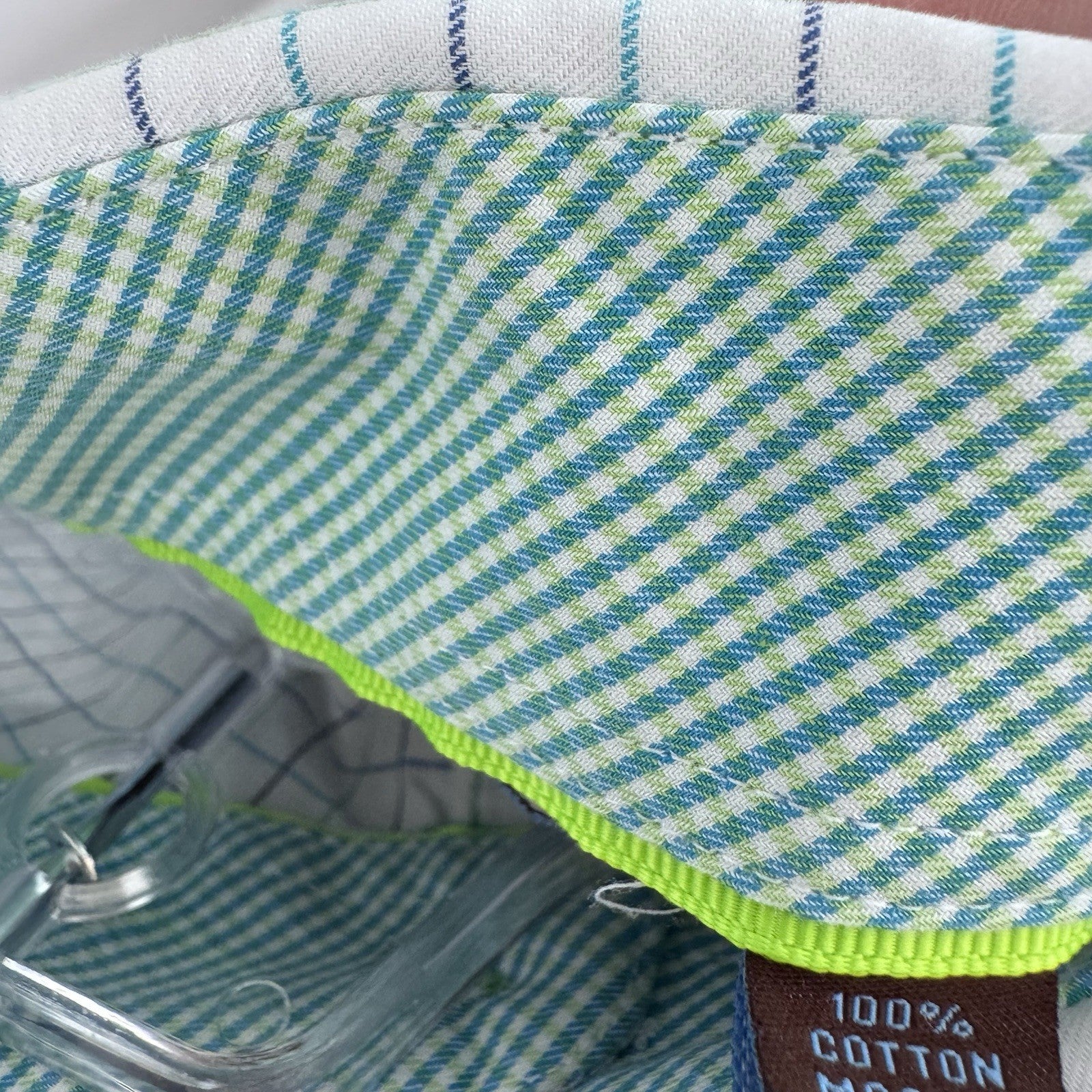 Tattersall London 16 32/33 Check Dress Shirt Blue Green Cotton