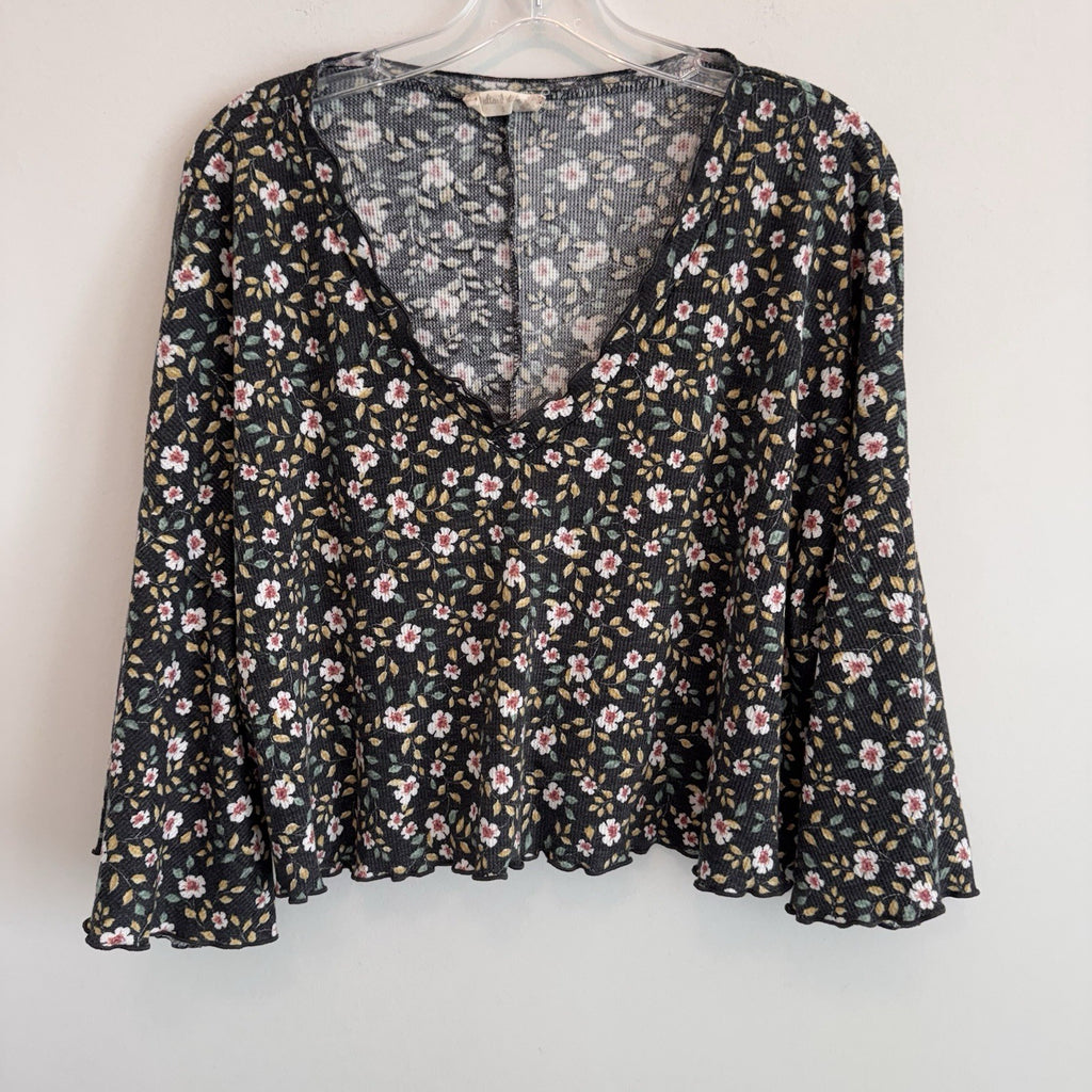 Altar’d State Floral Bell Sleeve Top Small Boho Waffle Knit Women’s