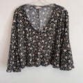 Altar’d State Floral Bell Sleeve Top Small Boho Waffle Knit Women’s