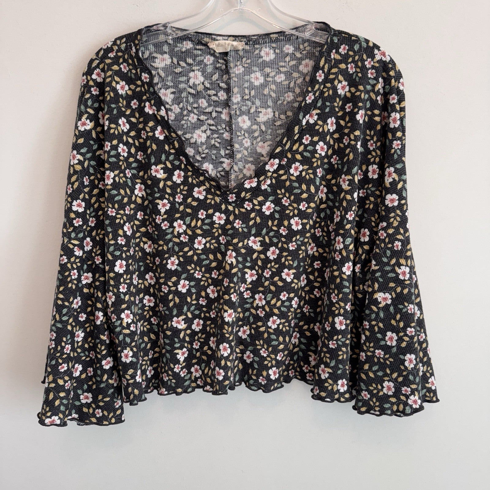 Altar’d State Floral Bell Sleeve Top Small Boho Waffle Knit Women’s