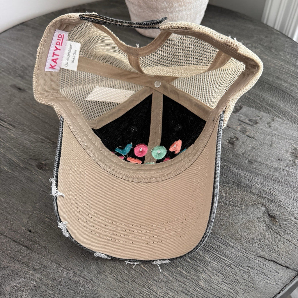 Pool Party Hat KatyDid Trucker Distressed Black Mesh Snapback Cap NWT Boutique