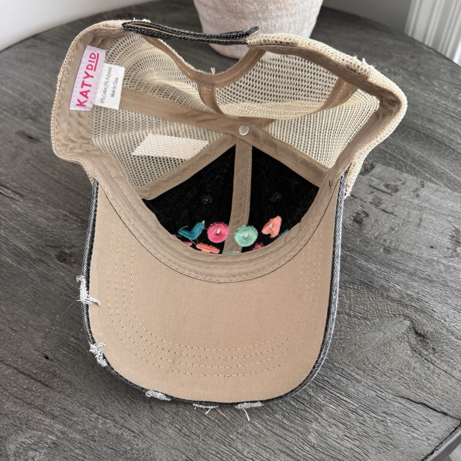 Pool Party Hat KatyDid Trucker Distressed Black Mesh Snapback Cap NWT Boutique