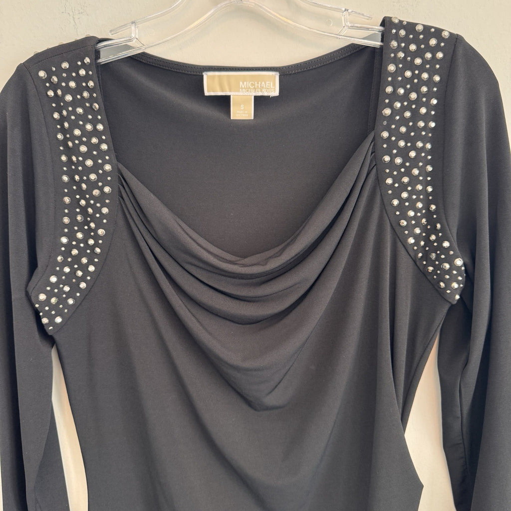 Michael Kors Studded Shoulder Drape Neck Dress Black Size Small