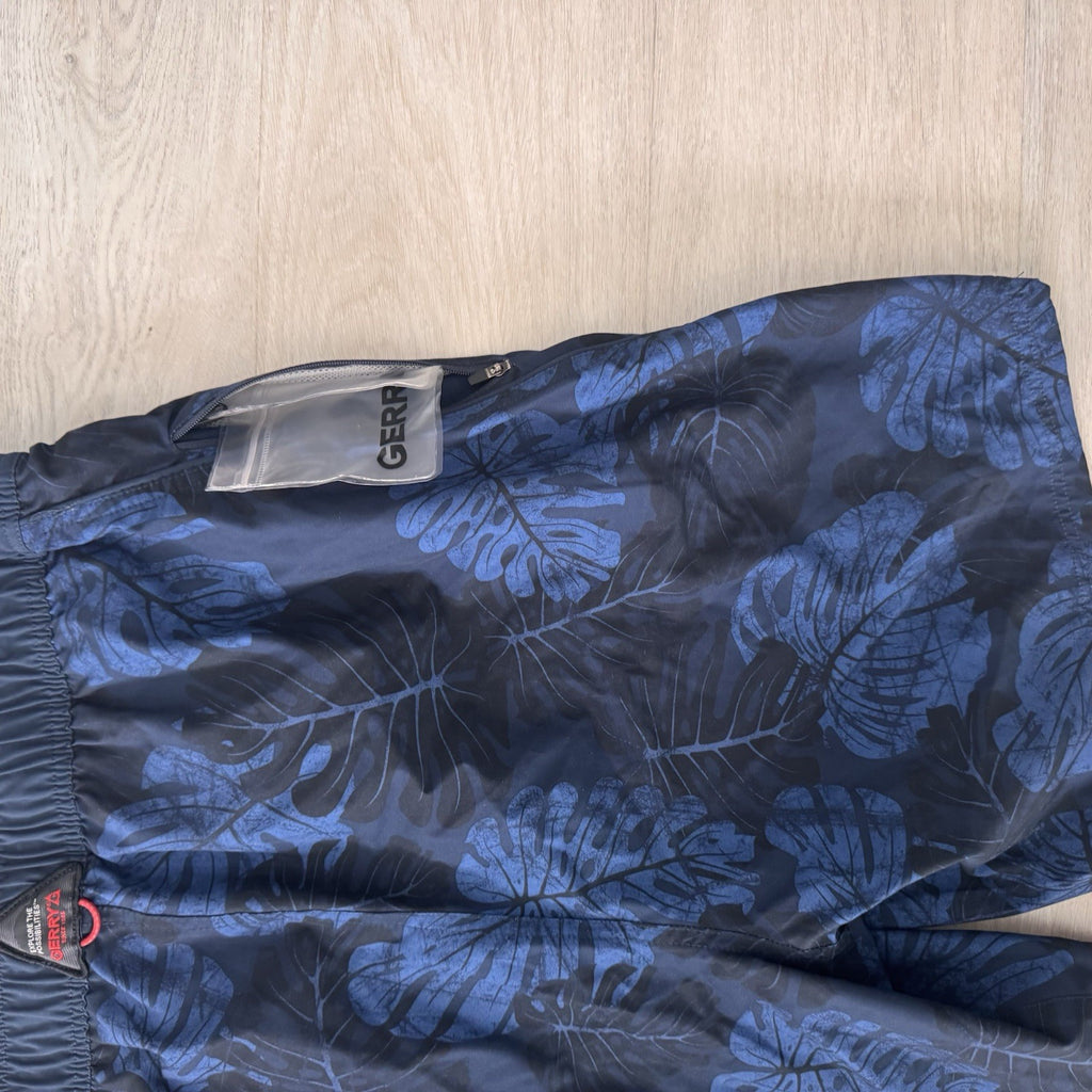 Gerry Mens Large Swim Trunks Blue Tropical Leaf Board Shorts Beach