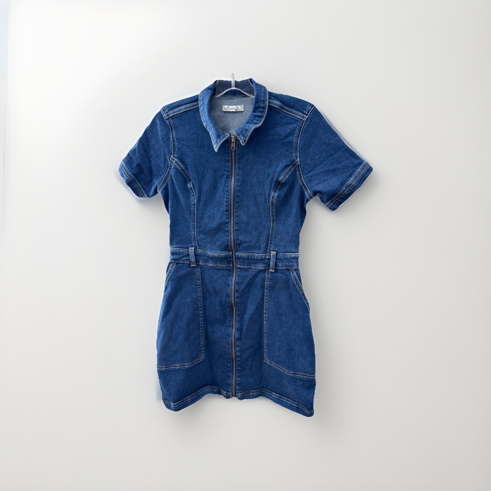Hollister Denim Zip Front Dress XS Short Sleeve Jean Mini Utility Style