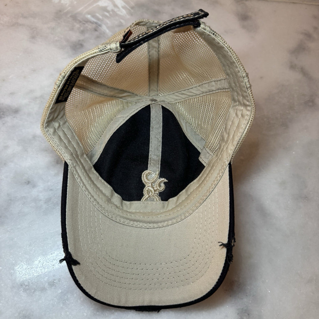 Browning Buckmark Mesh Trucker Hat Cap Black Tan Distressed Hunting OSFM