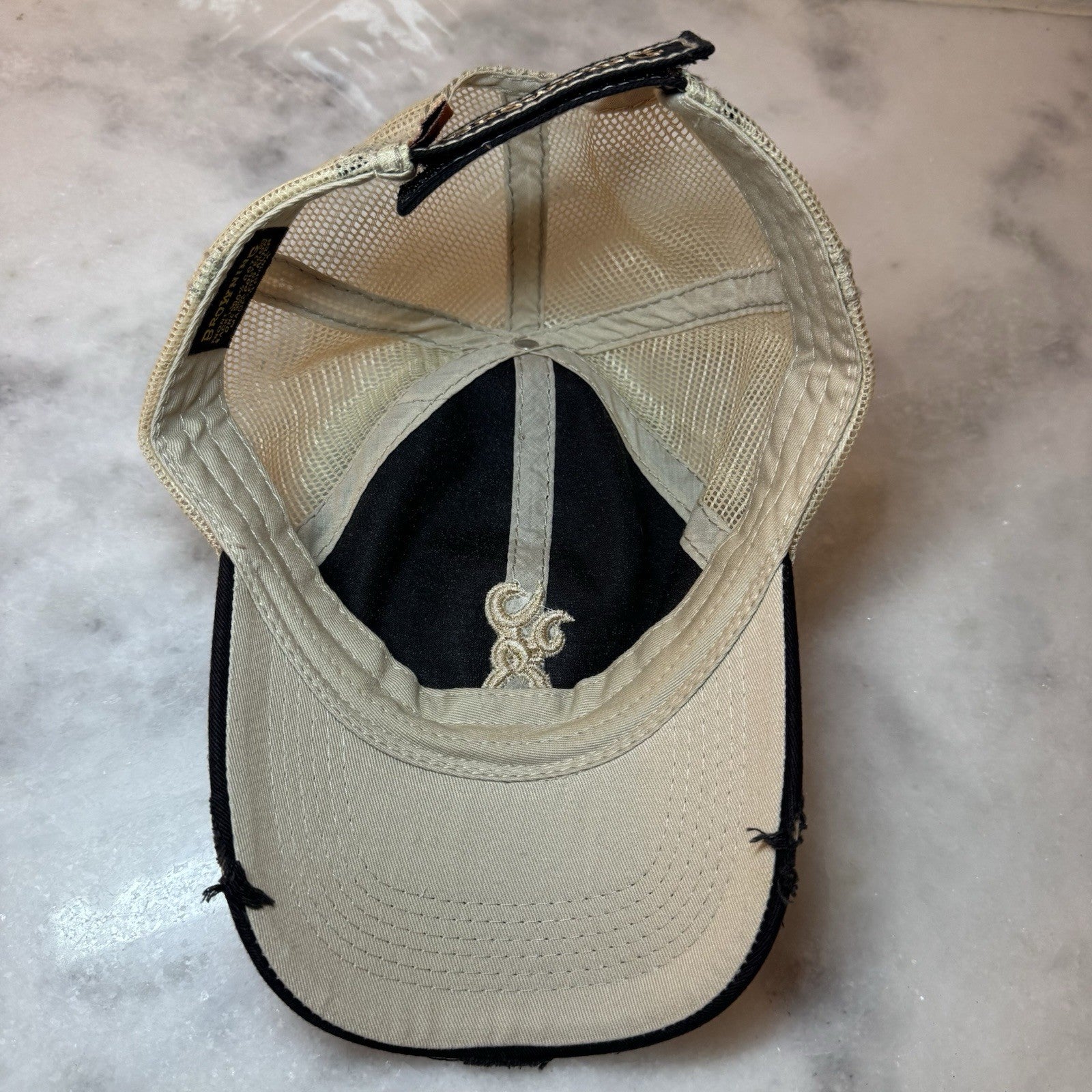 Browning Buckmark Mesh Trucker Hat Cap Black Tan Distressed Hunting OSFM