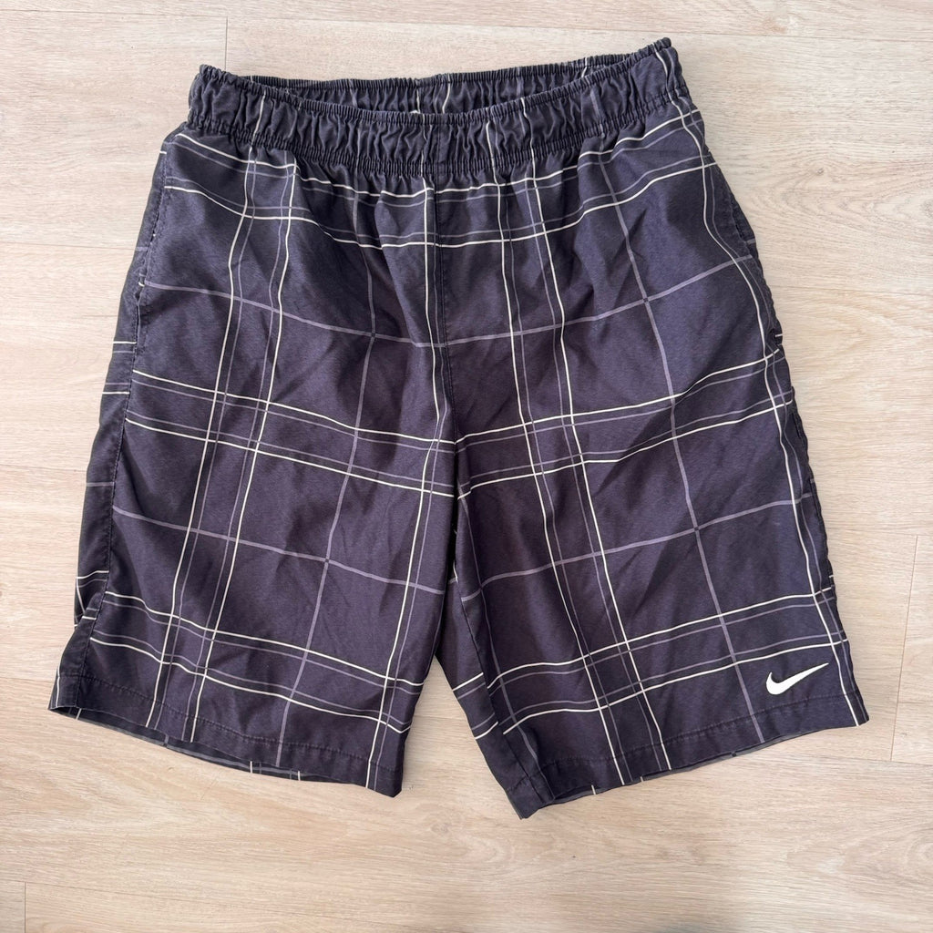 Nike Men’s Large Black White Plaid Check Lined Swim Trunks Board Shorts L