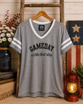 KatyDid Gameday Is The Best Day Gray V Neck Football Tee Women’s xL