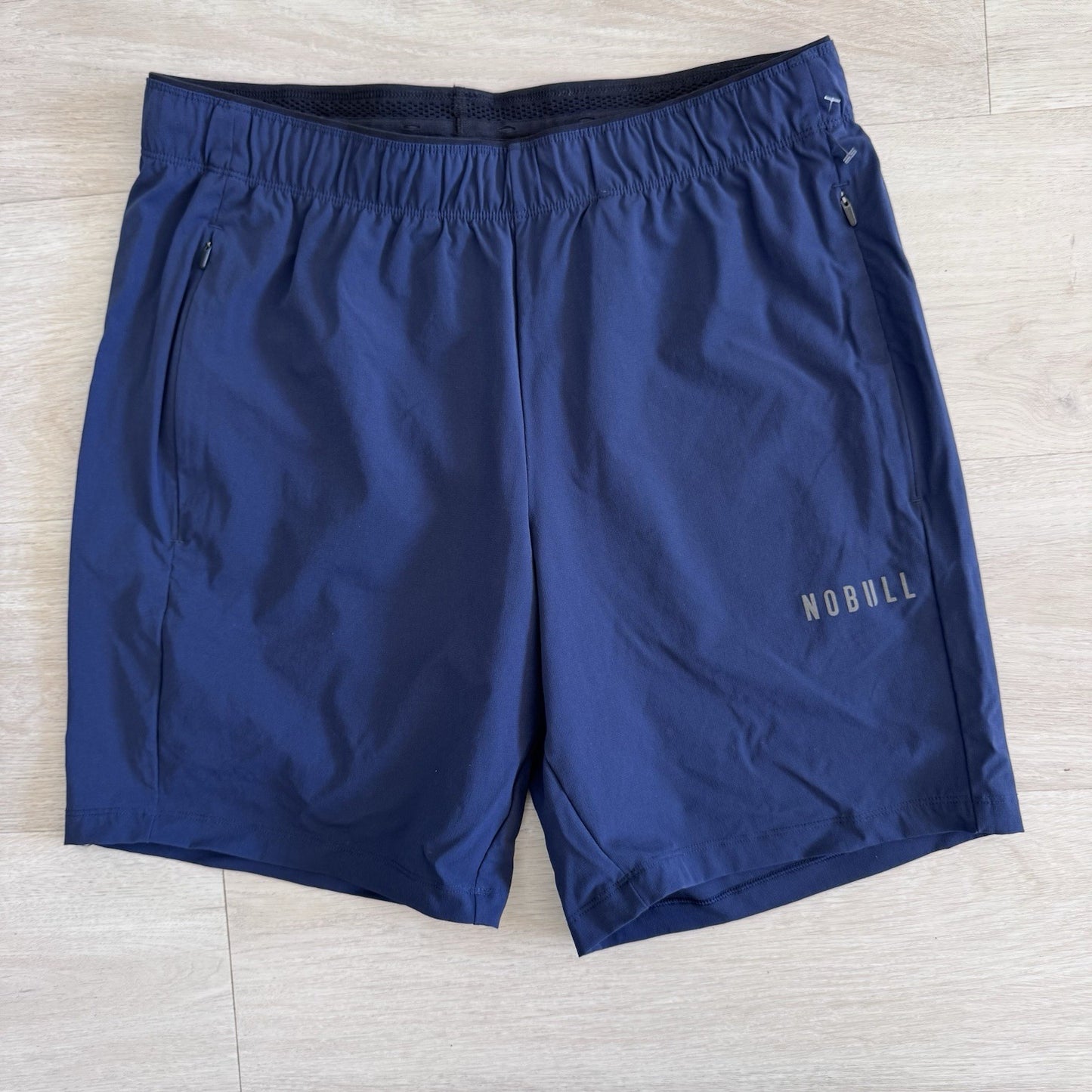 NOBULL Mens Training Shorts Blue Size Small Athletic Gym Lined Zip Pockets