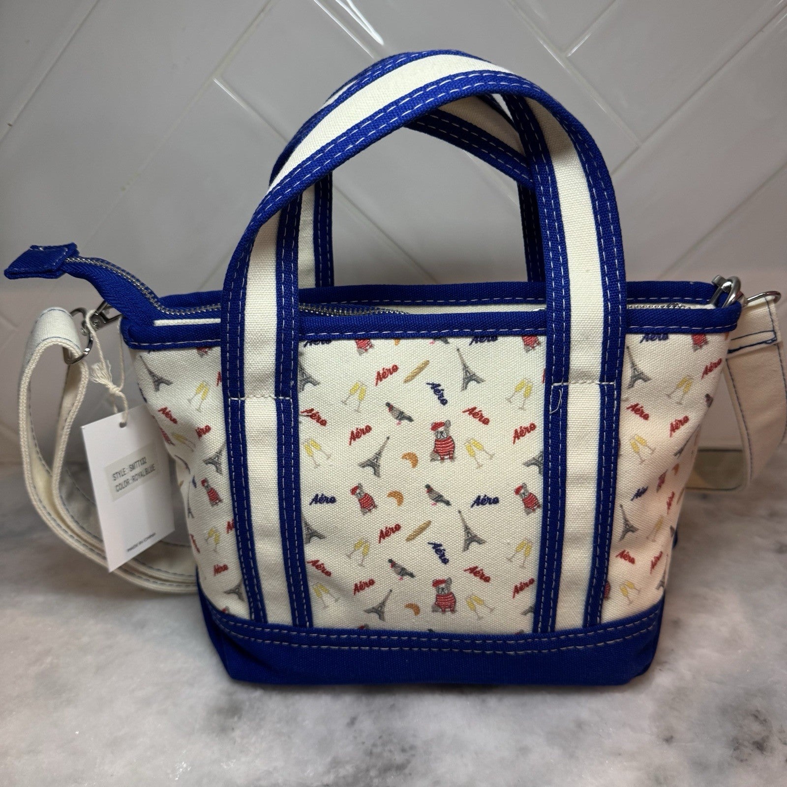 Aero Aeropostale French Bulldog Mini Tote bag crossbody purse canvas charms