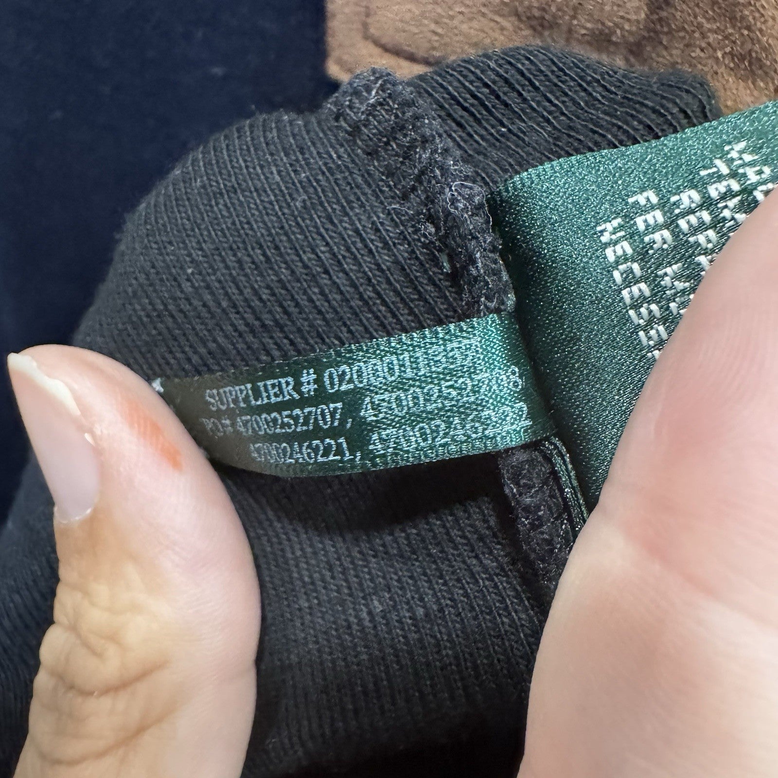 Lauren Ralph Lauren 1X Tunic Top Shirt V Black Brown Faux Suede Trim 3/4 Sleeve