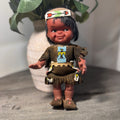 Vintage Native American Indian Doll Vinyl Souvenir Beaded Outfit Red Fringe