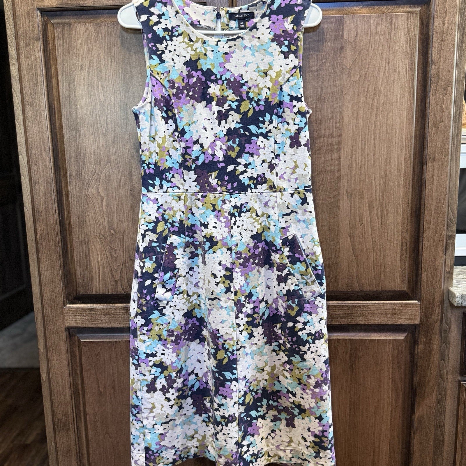 Lands’ End Women’s Sleeveless Floral Dress Size 6 Tall Multicolor Fit & Flare