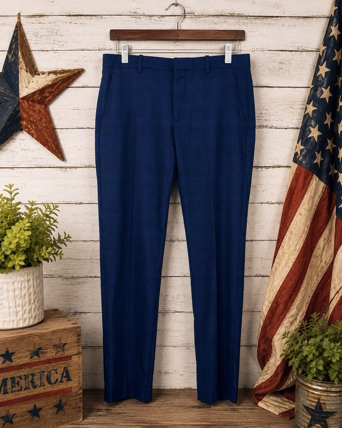 Banana Republic Factory 31x30 Blue Plaid Very Slim Stretch Dress Pants Men’s
