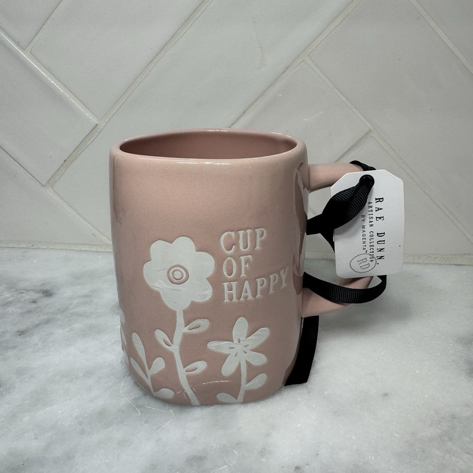 Rae Dunn “Cup Of Happy” Pink Floral Mug Artisan Collection New