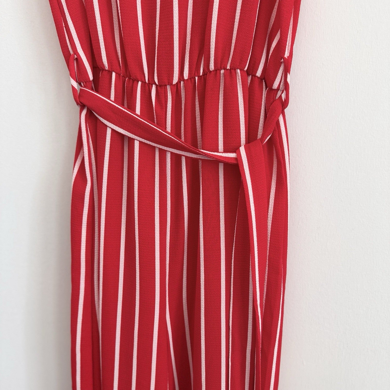 Peppermint Boutique Red White Striped Jumpsuit Small S Wide Leg Cutout Back
