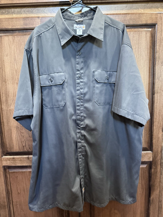 Carhartt Relaxed Fit Button-Up Work Shirt 3XL Tall Dark Gray Short Sleeve