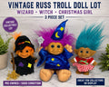 Russ Troll Doll Lot 3 Vintage Wizard Witch Christmas Girl Blue Hair Trolls