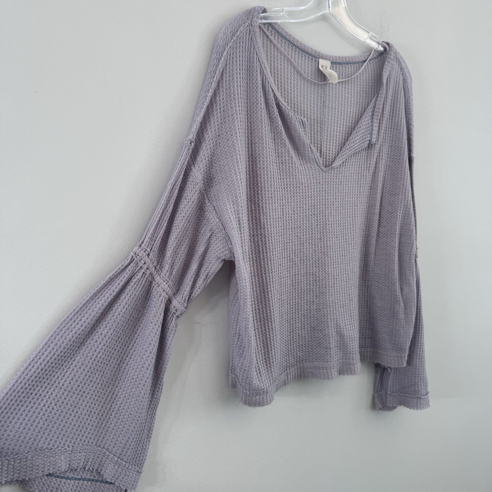 We The Free XS Lavender Waffle Knit Bell Sleeve Thermal Boho Top
