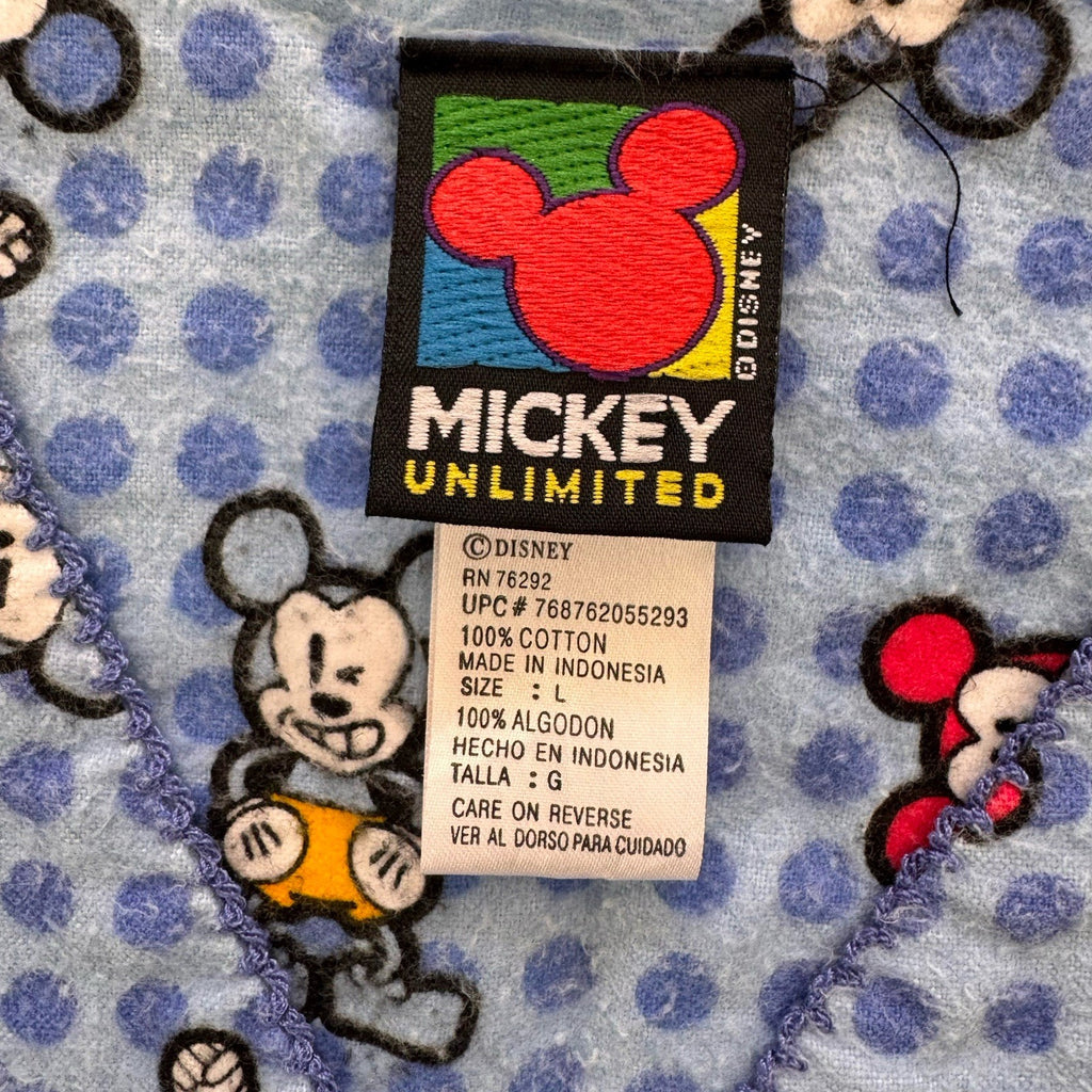 Vintage Mickey Mouse Pajama Set L Disney Flannel Sleepwear Y2K Lounge Set
