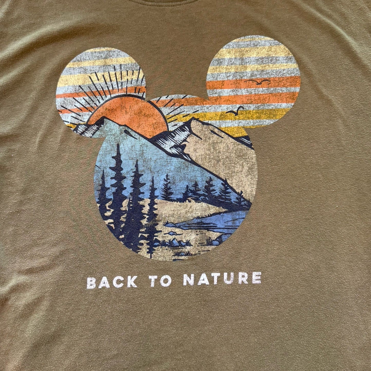 Disney Mickey Mouse “Back to Nature” T-Shirt Size XL Olive Green Nature Tee