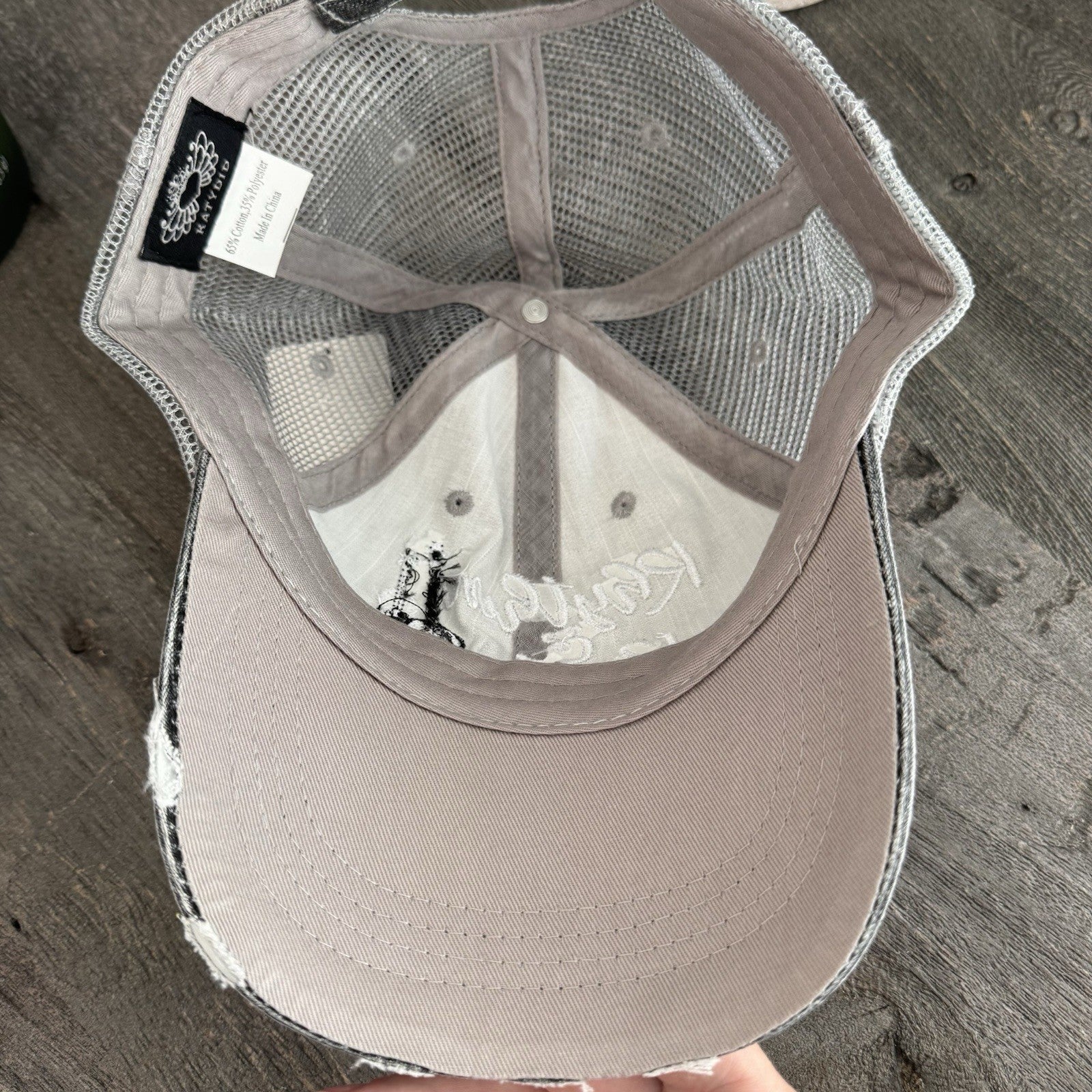 Katydid Rhythm & Roots Guitar Trucker Hat Distressed Black NWT  Boutique Music