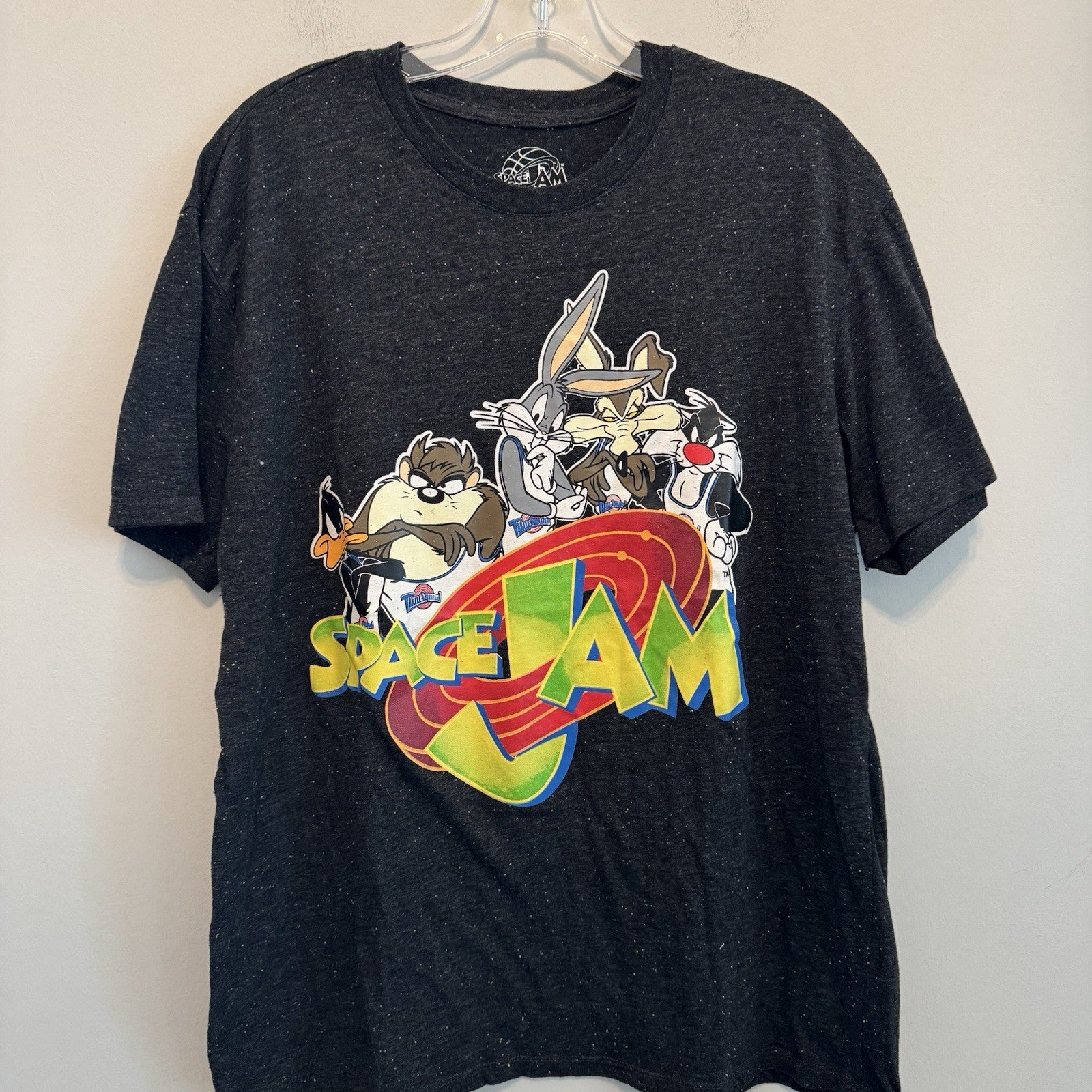 Space Jam Shirt XL Black Confetti Short Sleeve Basketball Looney TuneSquad Mens