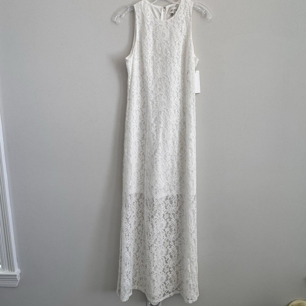 NWT Aura Red Dress Boutique White Lace Maxi Dress Sleeveless Women’s Small