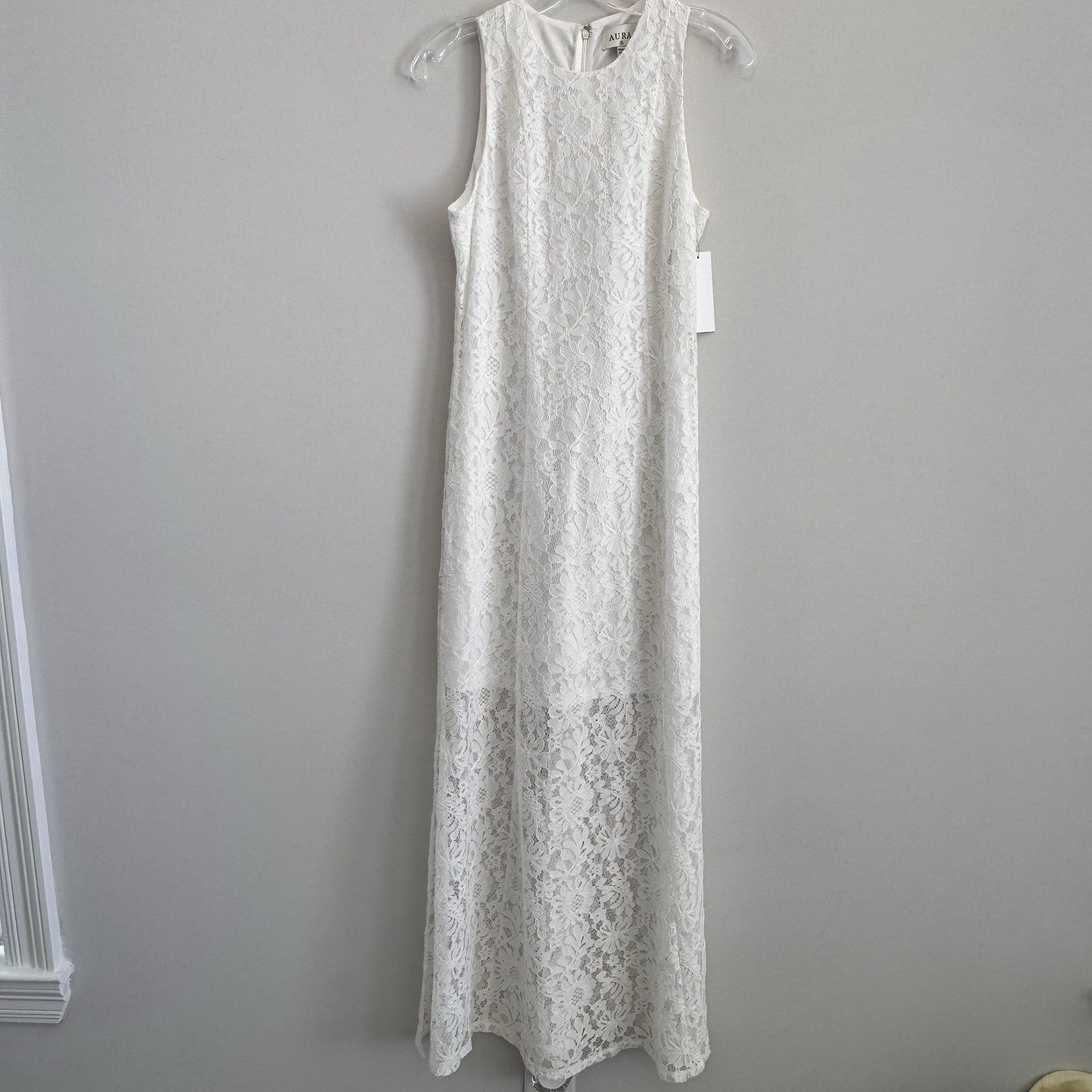NWT Aura Red Dress Boutique White Lace Maxi Dress Sleeveless Women’s Small