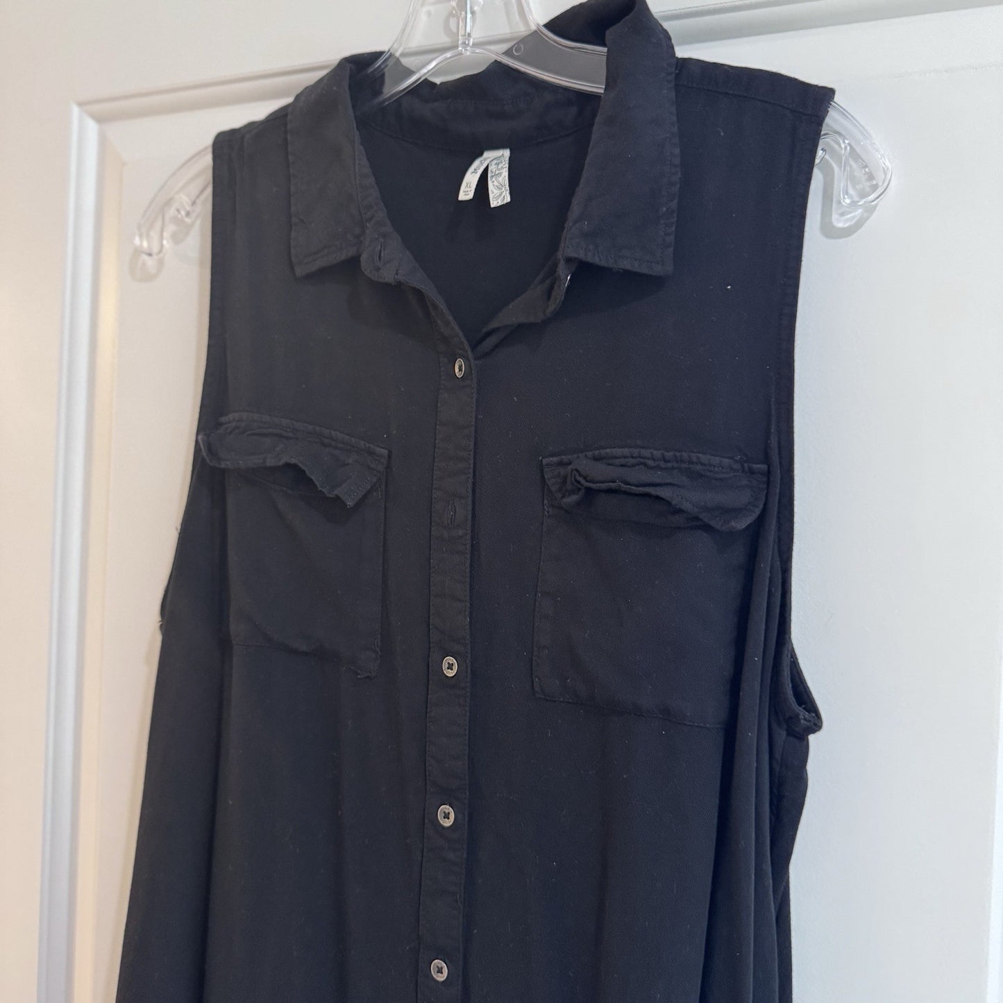 Vintage Mudd Womens Button Front Shirt Dress Black Sleeveless Size XL Y2K