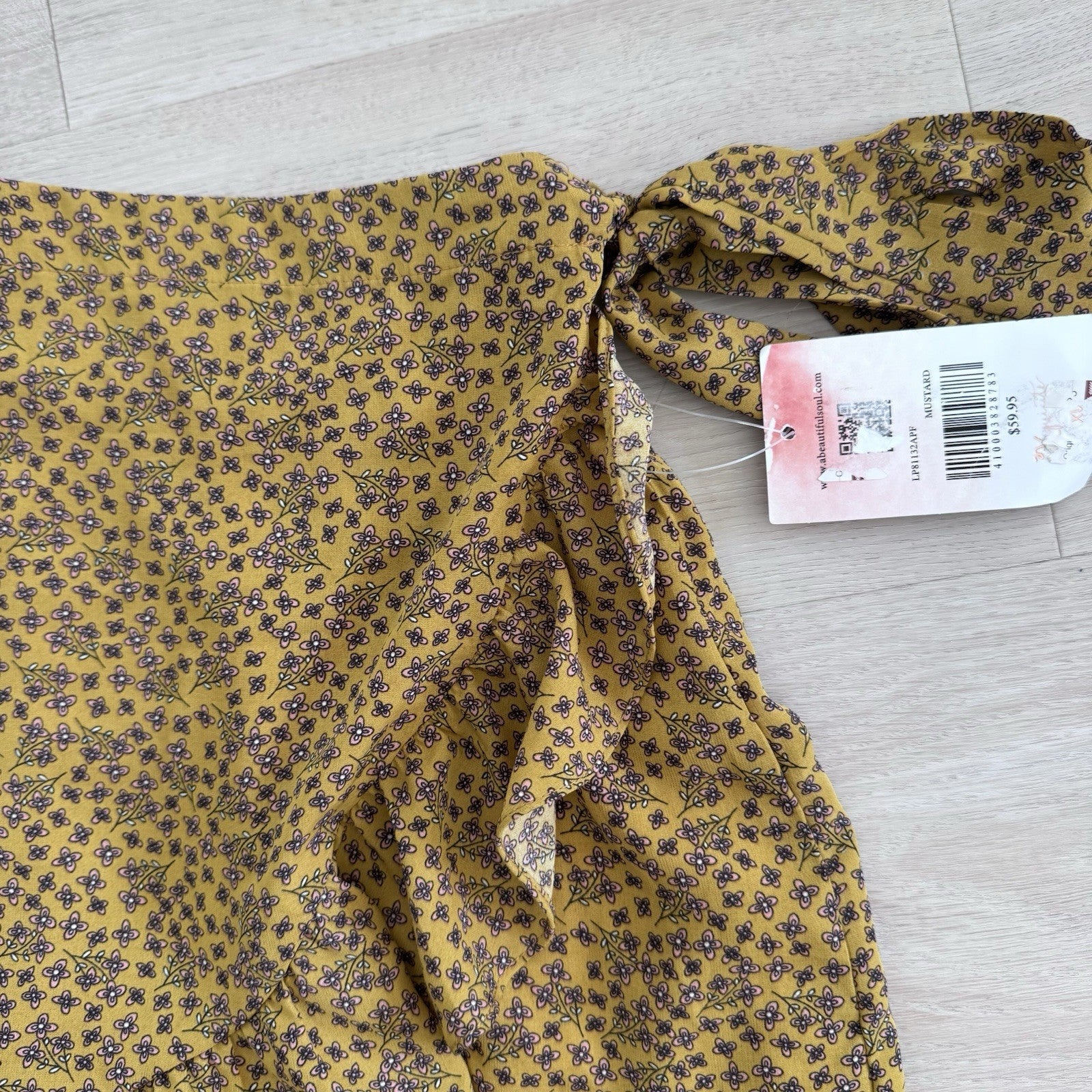 A Beautiful Soul Wrap Skort XL Mustard Floral Ruffle NWT Boho