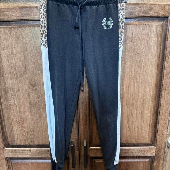 PINK Leopard Colorblock Joggers XS - Black/Gray/Animal Print