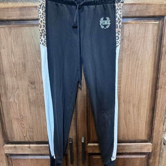 PINK Leopard Colorblock Joggers XS - Black/Gray/Animal Print
