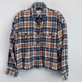 American Eagle Flannel Shirt Womens M Blue Brown Plaid Shacket Crop
