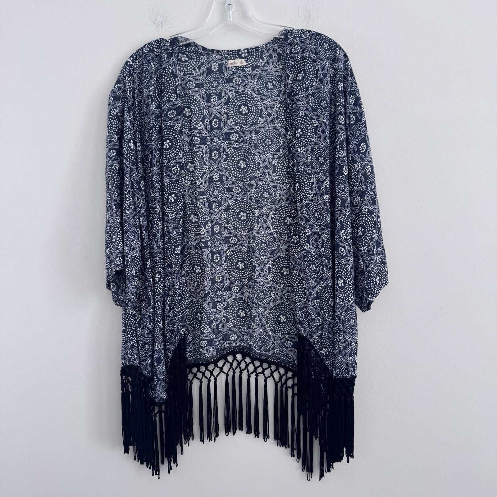 Hollister Fringe Kimono Cardigan Womens Small Blue Boho Festival