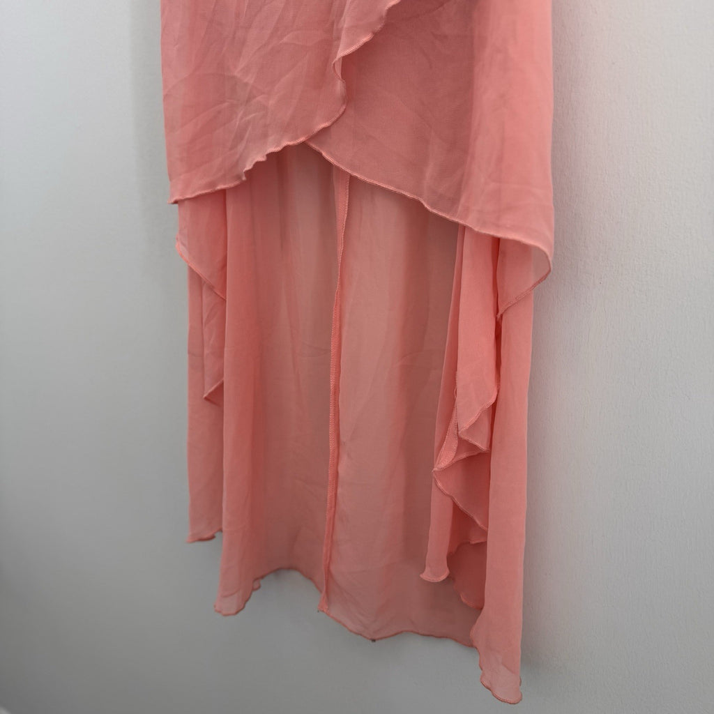 Body Central Y2K Strapless Dress Pink Black Hi-Low Chiffon S NWT