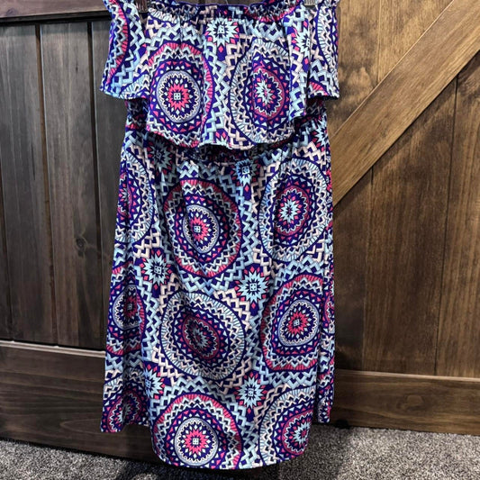 Peach Love California Boho Strapless Aztec Dress Sz S USA Made