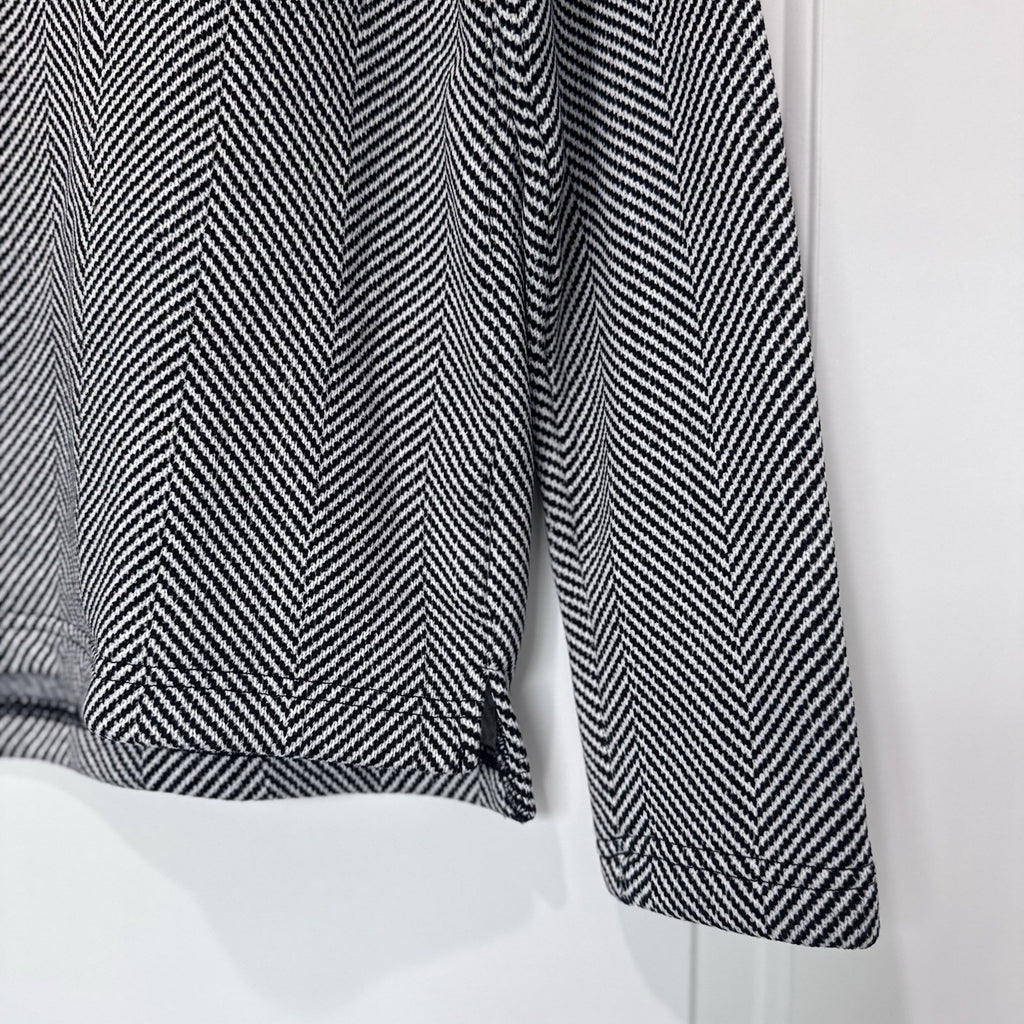 J.Crew Herringbone Funnel Neck Top Medium Black White Long Sleeve Knit Pullover