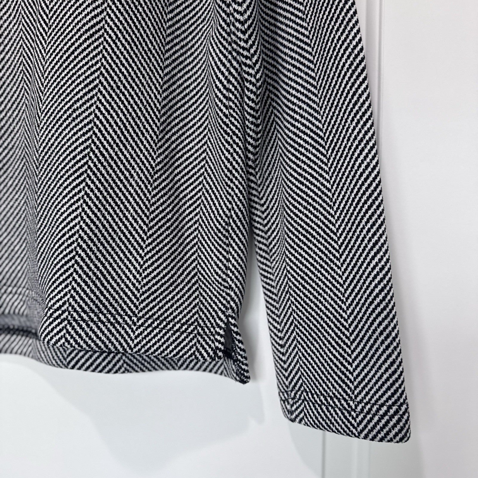 J.Crew Herringbone Funnel Neck Top Medium Black White Long Sleeve Knit Pullover