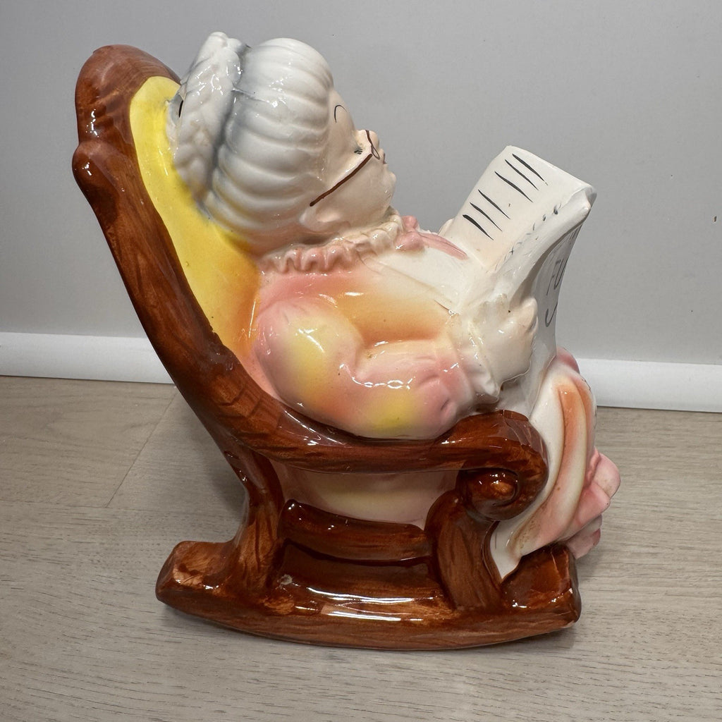 Vintage Lefton Retirement Fund Grandmother Bank Rocking Chair Japan Tag 1960s