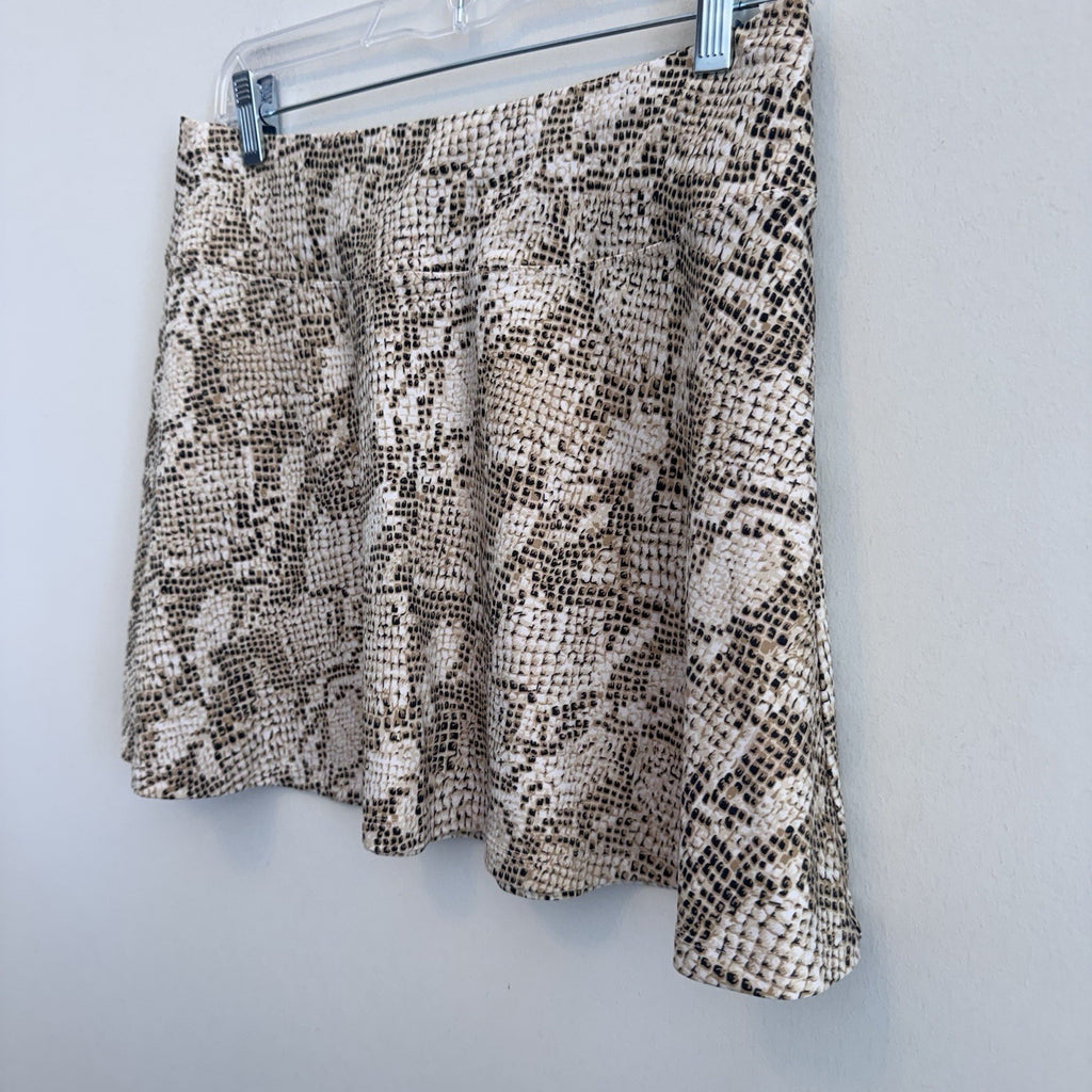 Tail Tech Snake Print Flare Skater Skirt M Beige Stretch Animal Print Y2K