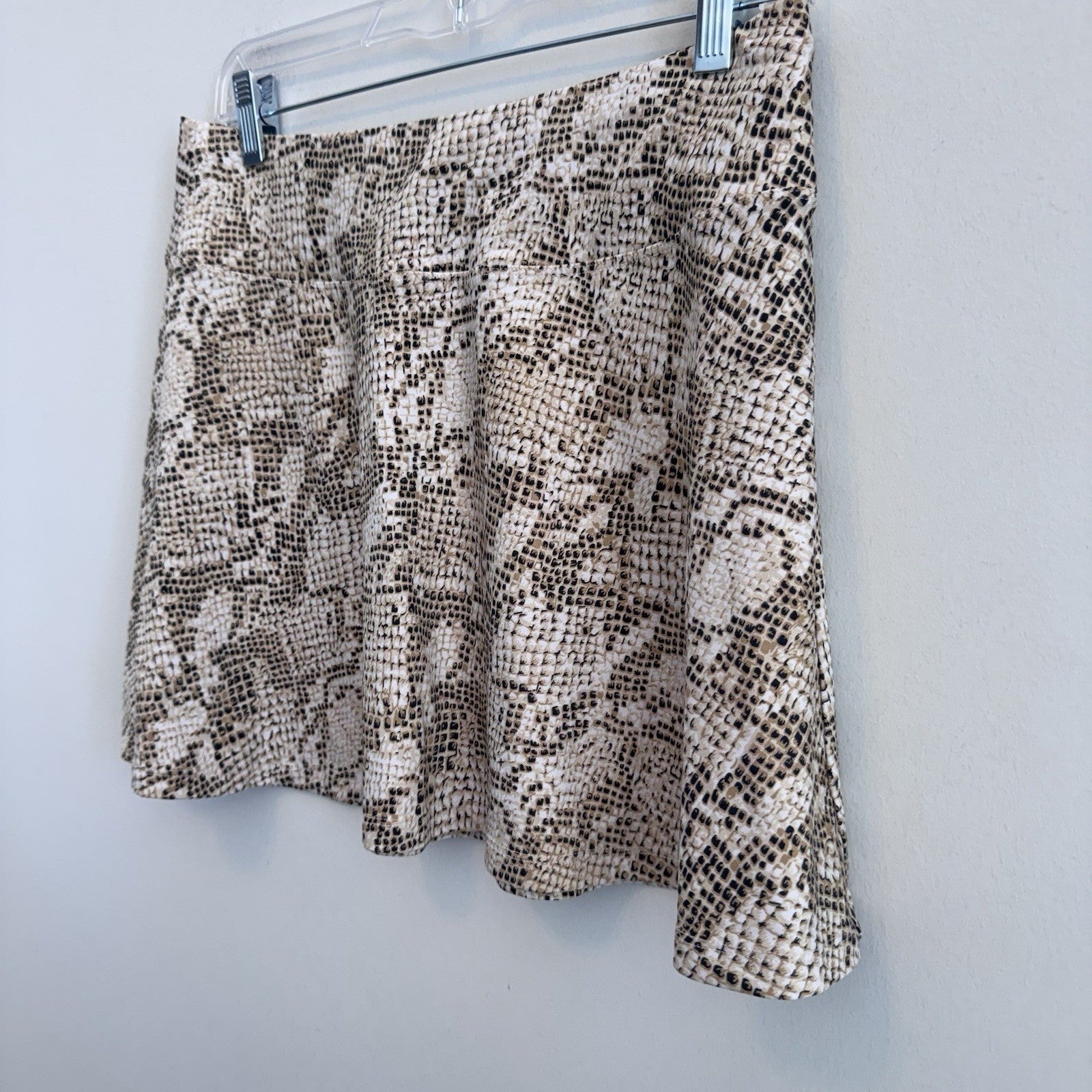 Tail Tech Snake Print Flare Skater Skirt M Beige Stretch Animal Print Y2K