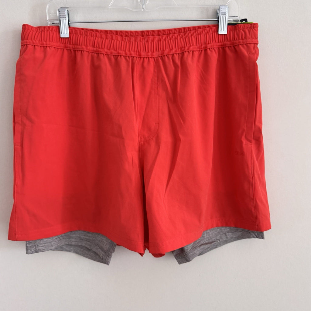 DSG Men's 2-in-1 Agility Shorts Red Sun Large Athletic Gym Workout Running NEW 