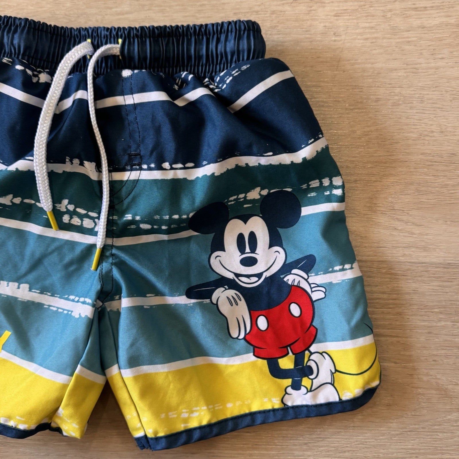 Disney Mickey Mouse Boys Swim Trunks Size 2T Blue Striped Mesh