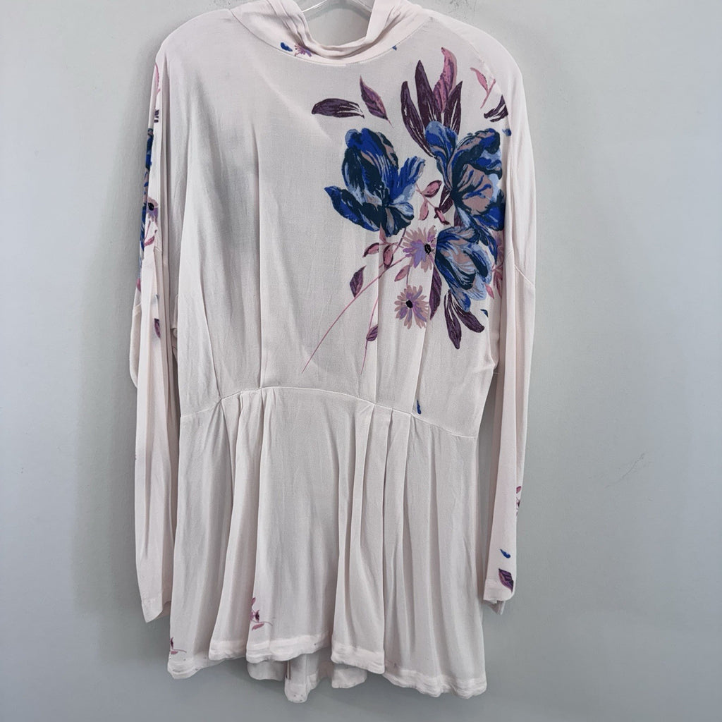 Free People Medium Floral Tie Gemma Dress Tunic Top Pink Blue Boho Rayon Womens