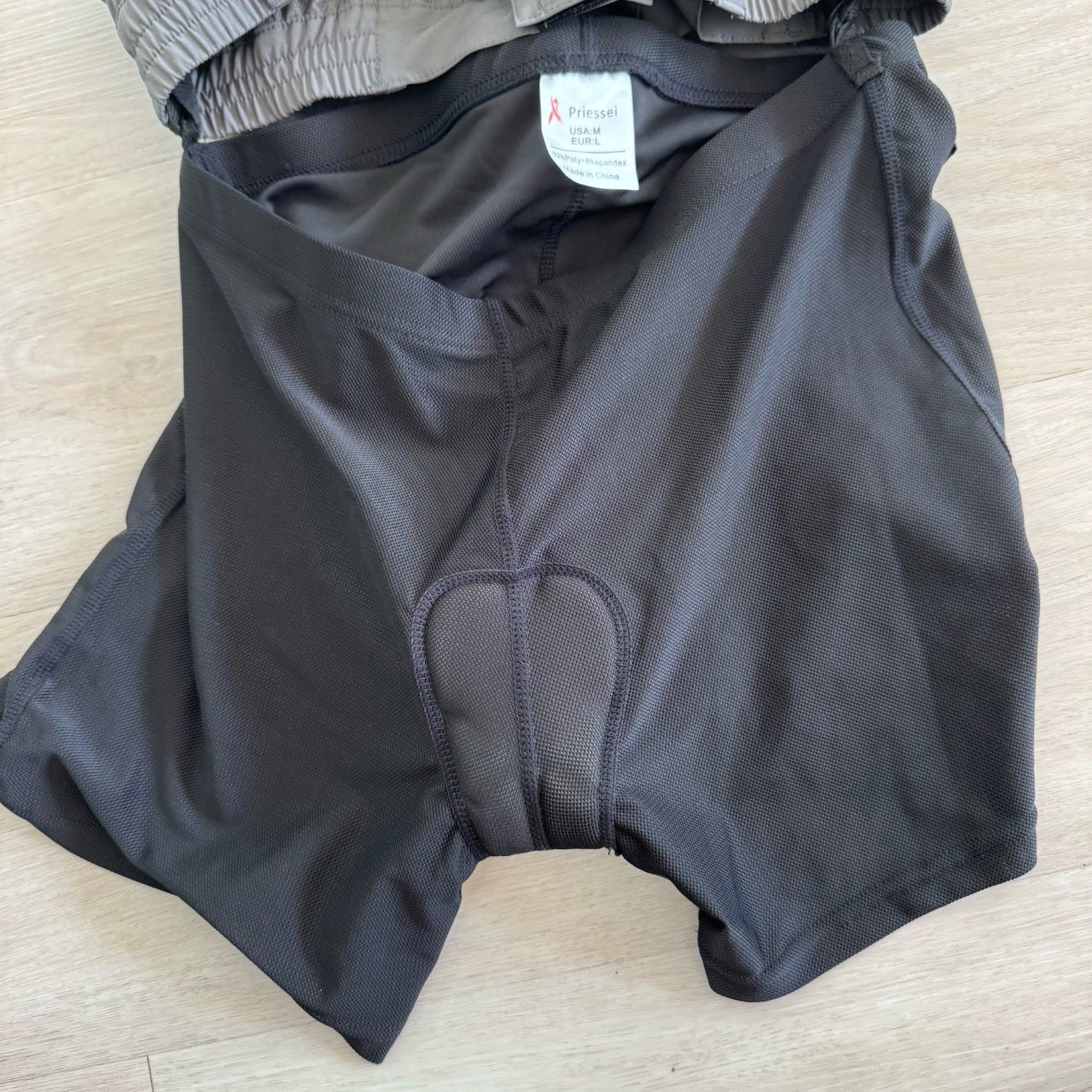 Priessei Gray Athletic Shorts M Pink Zip Pockets Lined Activewear NWT