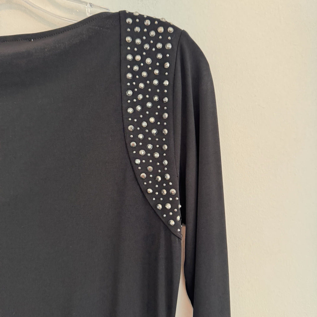 Michael Kors Studded Shoulder Drape Neck Dress Black Size Small