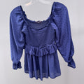 Pink Lily Navy Swiss Dot Top S Long Sleeve Smocked Peplum Ruffle Blouse