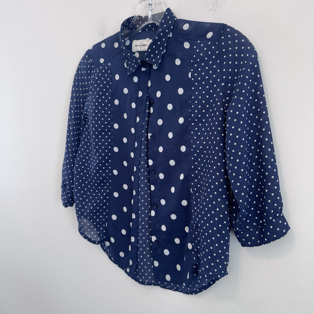 Abercrombie Kids Polka Dot Button Up Blouse Blue Sheer Size M
